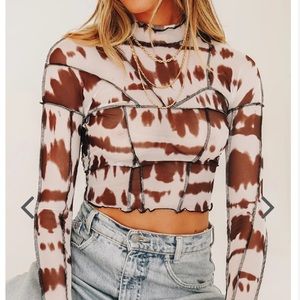 Verge Girl Black and White Tie Dye Mesh Top